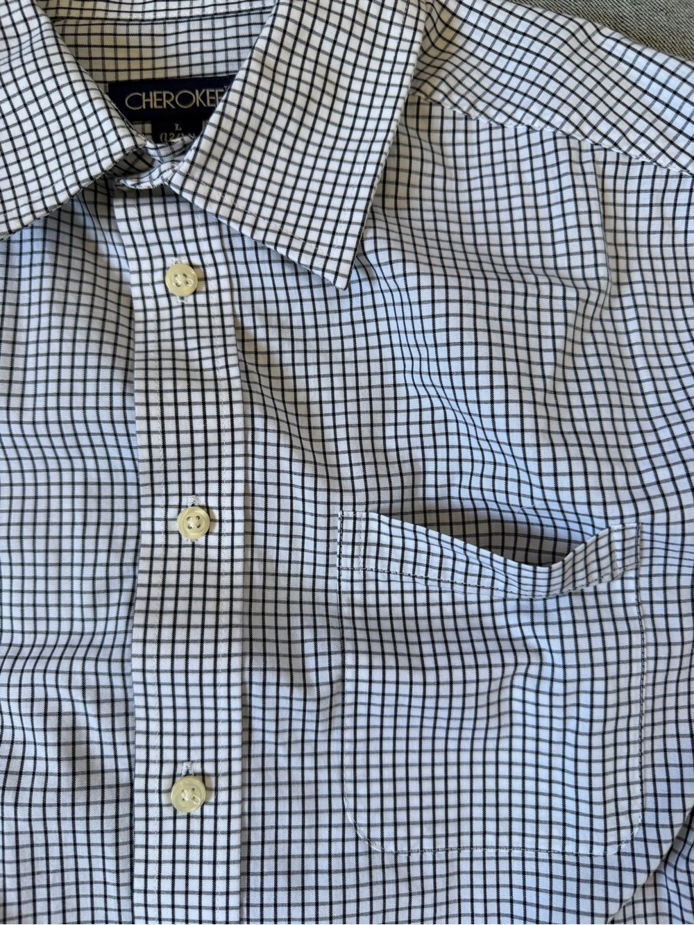Cherokee Men's White and Black Grid Button-Up Dress Shirt